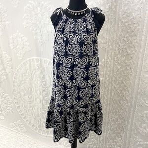 TAYLOR Women's Midi Swing Dress Blue White Sz 16 Cottagecore Whimsy Nautical